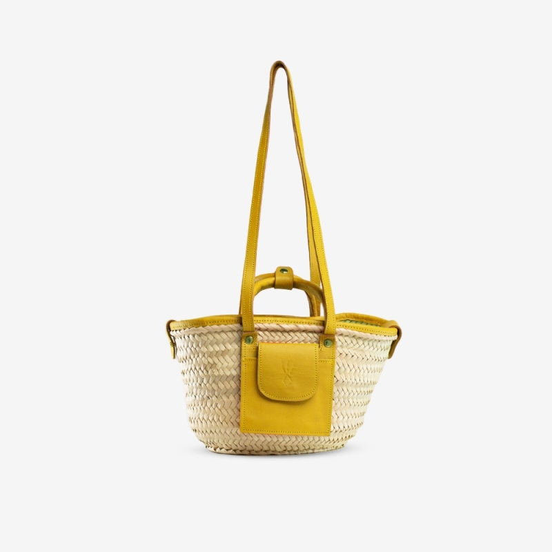 Small Raffia and leather basket designed for La Sultana