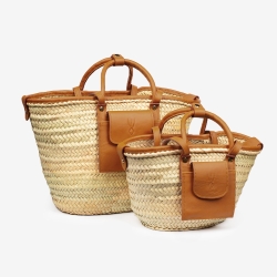 Small Raffia and leather basket designed for La Sultana